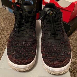 Nike Air Force 1 Flynit Men's Black and Red Sneakers